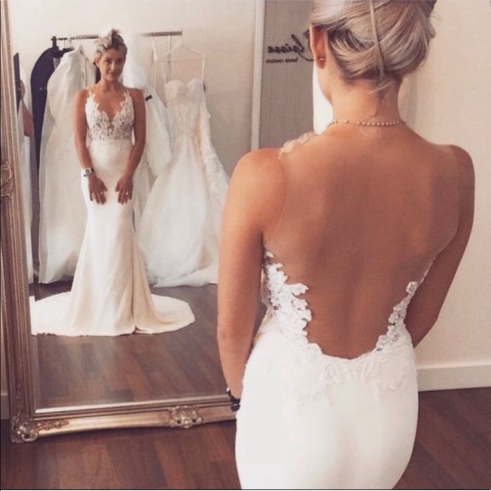 What Lace Mermaid Sheer Back Wedding Dress